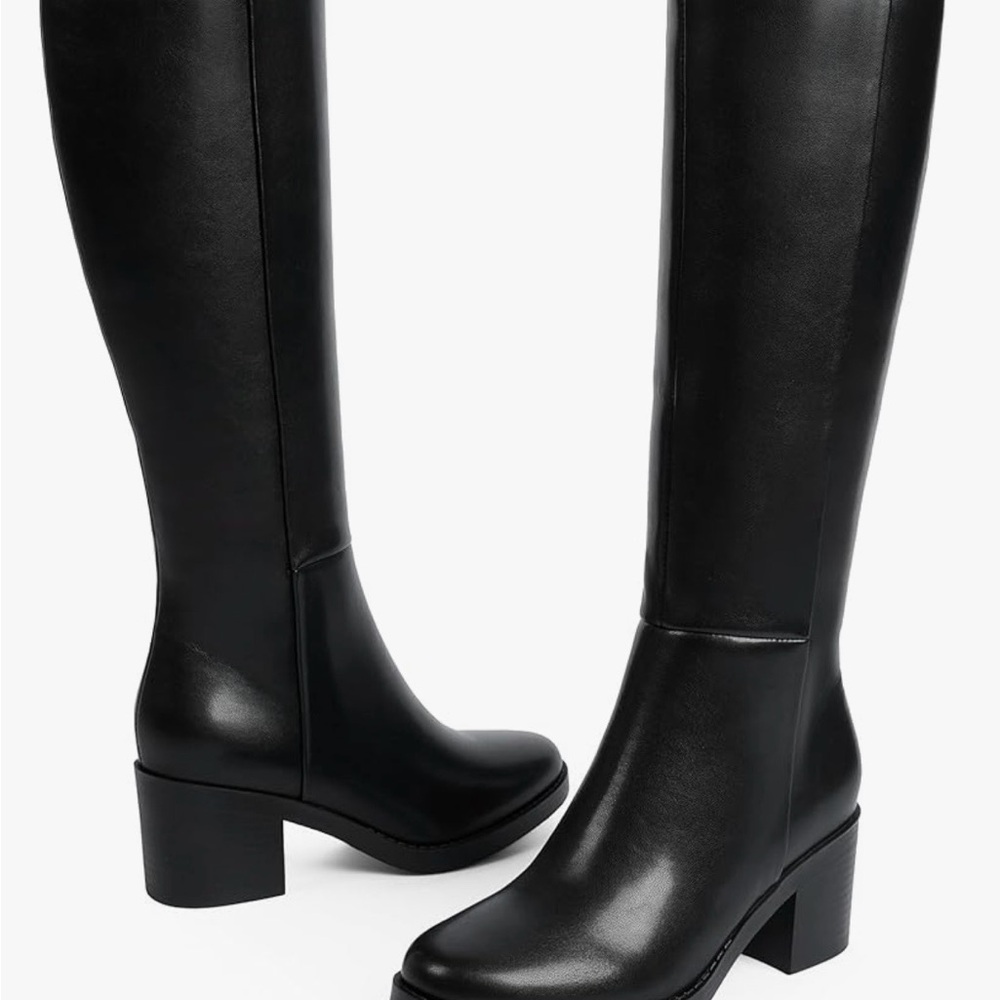 Black Knee-High Block Heel Boots